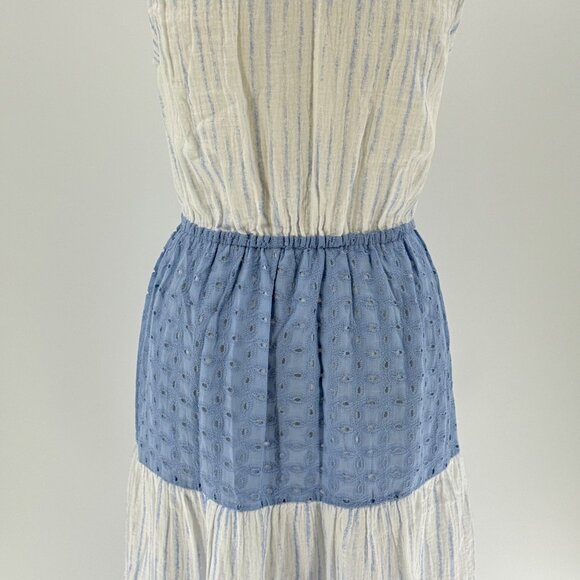 Mystree Womens Sleeveless Striped & Eyelet Maxi Dress S 100% Cotton Blue/White, - Picture 7 of 12